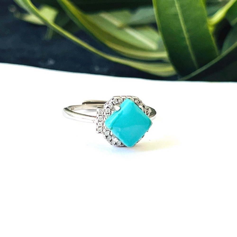 Natural Gems Pure Blue Turquoise Rectangle Ring Value For Money Unique Jewelry